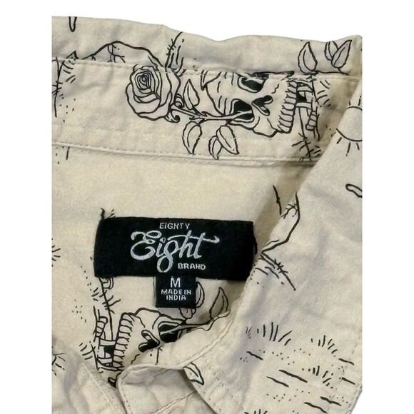 Eighty Eight Brand Shirt Mens M Skulls And Roses Beige Button Up VTG Y2K - Picture 3 of 4